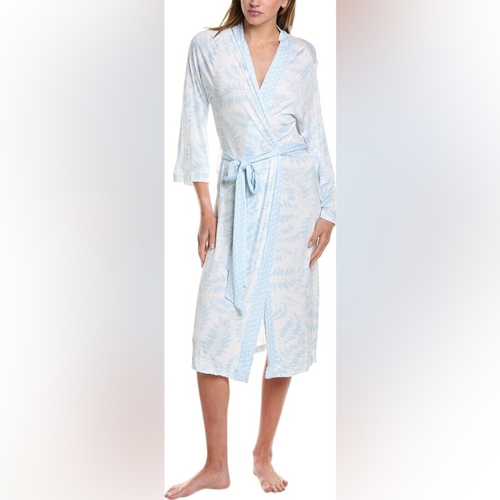 NWT- Hale Bob Super Soft Mid-Length Blue Leave Print Robe Size XL